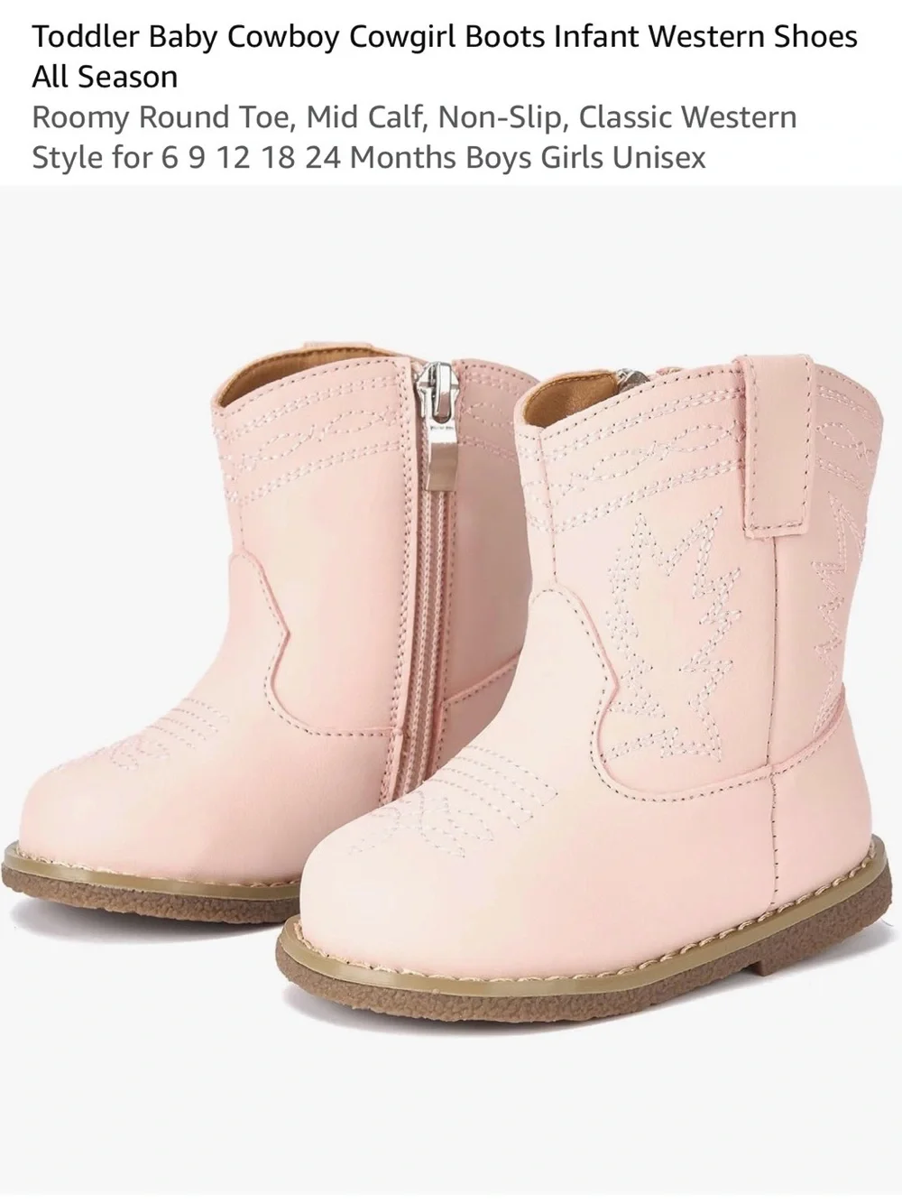 Kids Pink Western Zip-Front Boots